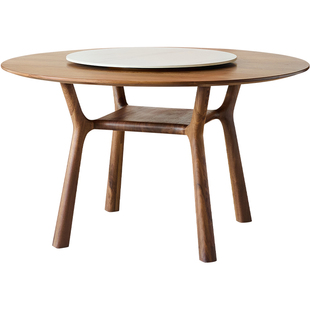 北美黑胡桃木大圆桌家用实木餐桌2026新款圆形桌子中古风圆餐桌