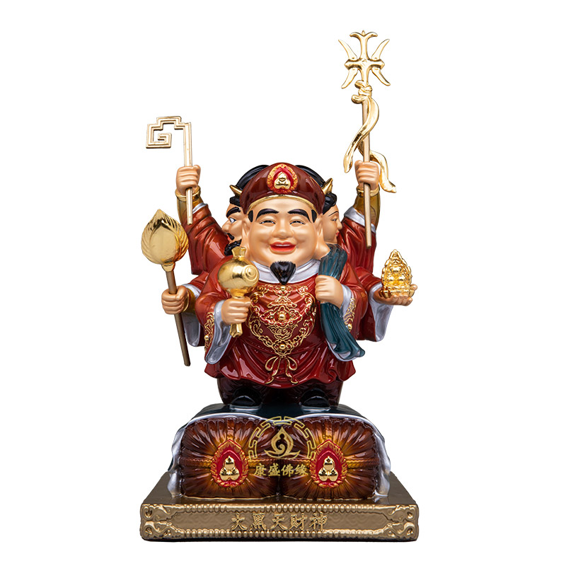 纯铜三面大黑天财神招财神像摆件