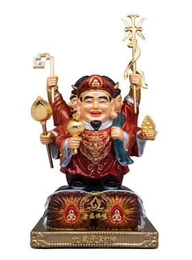 纯铜三面大黑天财神招财神像摆件