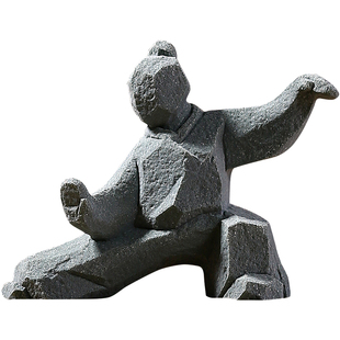 新中式太极摆件鱼缸造景家居桌面石雕人物禅意茶宠文创装饰工艺品