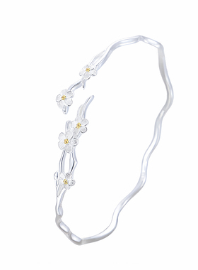 透莎新中式花朵925纯银手镯女