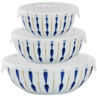 日本进口十草陶瓷碗家用釉下彩餐具 日式米饭碗汤面碗陶瓷带盖碗