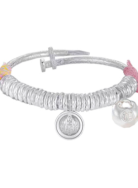 999足银纯银手工银盘缠黄财神胖福袋推拉调节银手镯子轻奢中国风