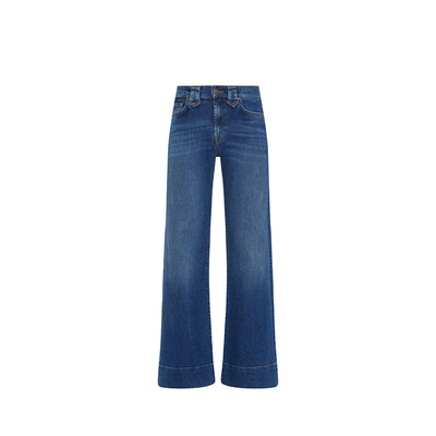 7 For All Mankind女秋冬新品高腰深蓝色水洗阔腿牛仔裤FLARE