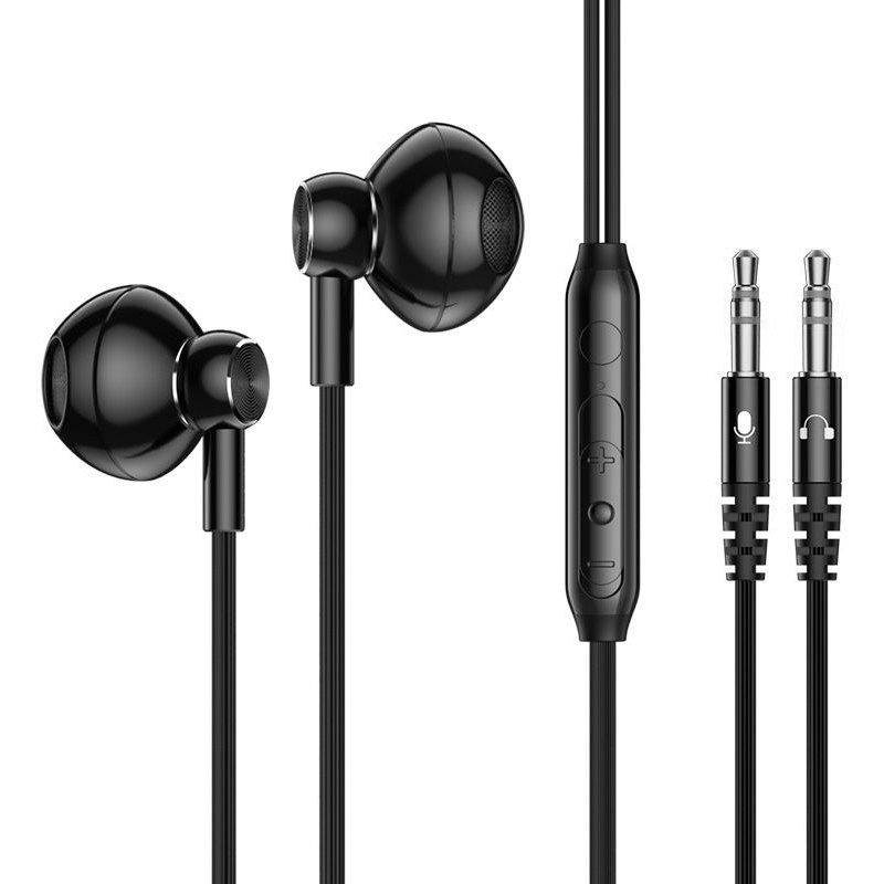 电竞入耳式有线双插头耳机2.5米加长金属重低音电脑耳机有线耳麦