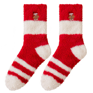 圣诞珊瑚绒红色袜子情侣款新年礼盒装中筒冬季加绒加厚保暖长筒袜