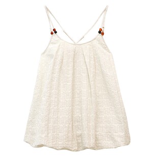 鹿与飞鸟“格屿之夏”棉锦混纺格纹肌理花苞型串珠吊带上衣6672