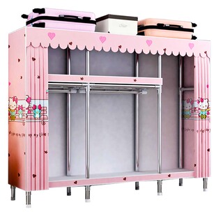 简易衣柜卧室家用全钢架组装收纳布艺衣柜出租房屋用衣橱结实耐用