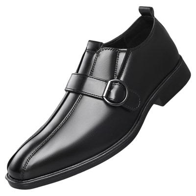 莆田萬大東商务风男士黑色套脚皮鞋英伦尖头懒人正装鞋韩版商务鞋