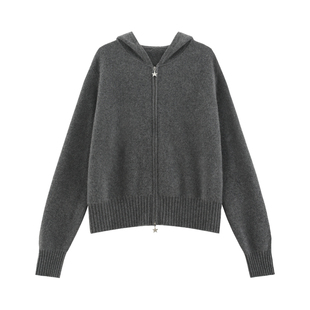 【云期】400克加厚连帽100山羊绒慵懒软糯拉链毛织叠穿小开衫-902