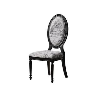 时余斯图亚特轻法式实木餐椅圆背椅家用高档真皮白橡木设计师定制