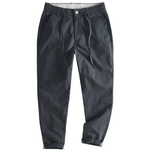 汉絮春秋季松紧腰纯色九分裤男士弹力微锥直筒裤子百搭男装休闲裤