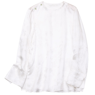 真丝交织提圆领中式复古衬衫打底