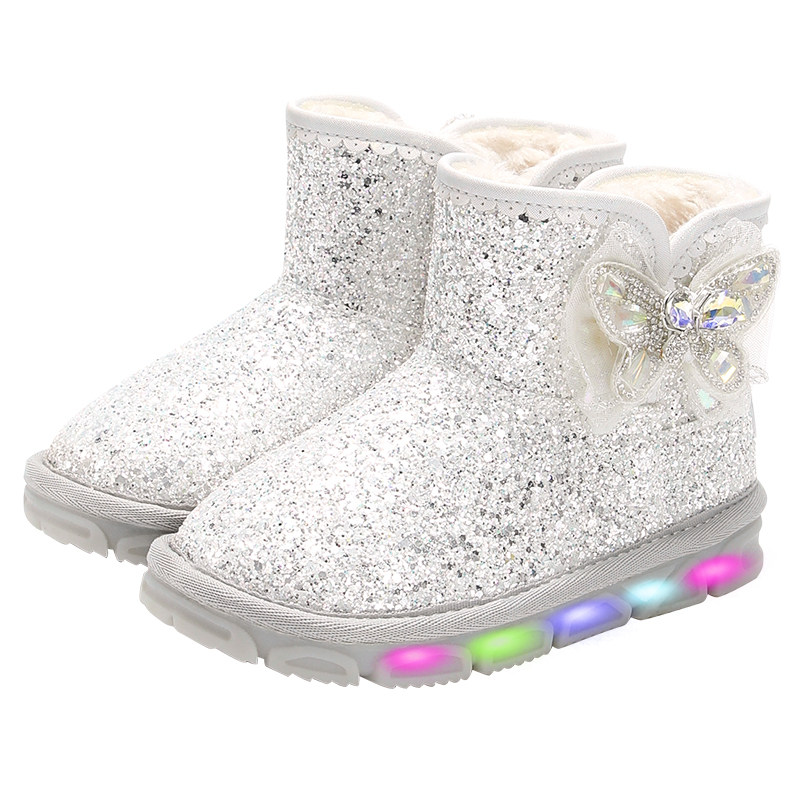 泰兰尼斯meta儿童雪地靴冬季新款加厚保暖女童棉鞋发光闪灯鞋棉靴