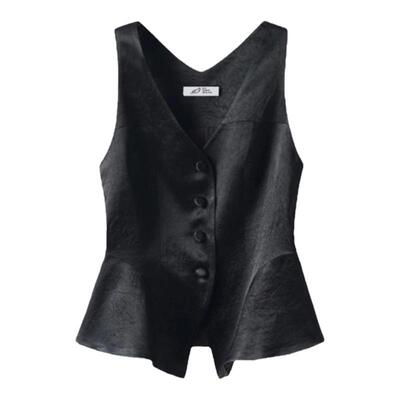 QMR单排扣百搭短款V领醋酸马甲女