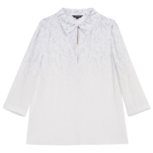 YINER音儿夏季法式木犀草渐变印花真丝衬衫上衣