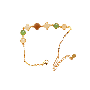 天然和田玉糖料白玉碧玉纯银镶嵌多宝色款手链女款玉石镶嵌款饰品