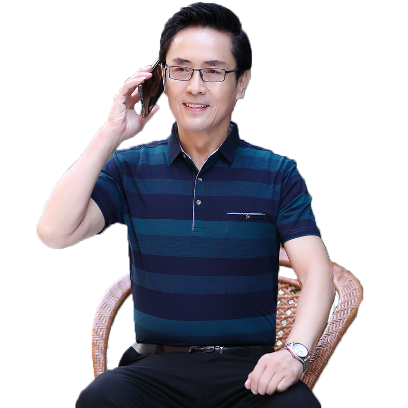 純棉爸爸夏裝中年男士短袖t恤40-50歲男裝上衣中老年polo衫加大碼
