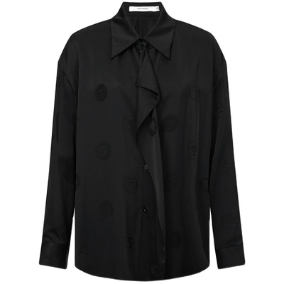 【精工衬衫】玛丝菲尔春季光耀黑翻领设计感衬衫外套女