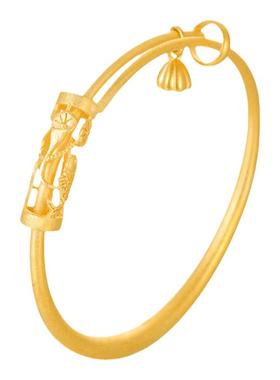 古法沙金手镯莲蓬锦鲤镂空雕花