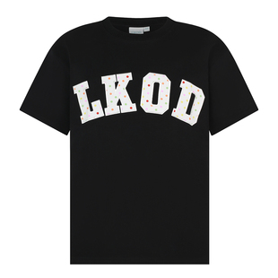 LK STORE LKOD2026波点白色字母贴布圆领T恤短袖美式宽松短袖情侣