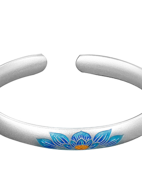开口款-999.9足银珐琅莲花手镯女