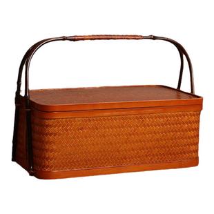 手工竹编提篮仿古食盒收纳箱便携式茶具收纳筐月饼礼盒篮送饭篮