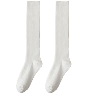 记忆兔细竖条小腿袜子女纯棉长筒ins潮日系安可拉红堆堆jk及膝袜