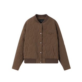 XWI欣未复古肌理感咖色棒球服外套女冬季通勤百搭小个子短款上衣