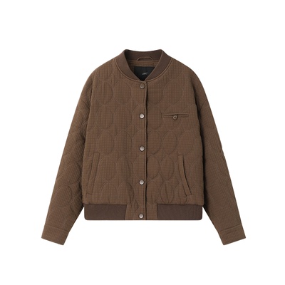 XWI欣未复古肌理感咖色棒球服外套女冬季通勤百搭小个子短款上衣