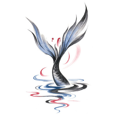 性感腹部美人鱼尾彩色纹身贴防水