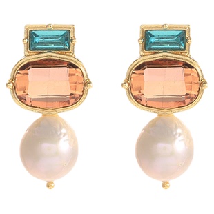 天然淡水珍珠耳钉方形几何锆石闪耀轻奢高级感小众气质925银耳饰