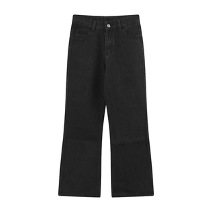黑色A版阔腿牛仔裤女春秋复古大码胖mm宽松显瘦梨型身材微喇裤子
