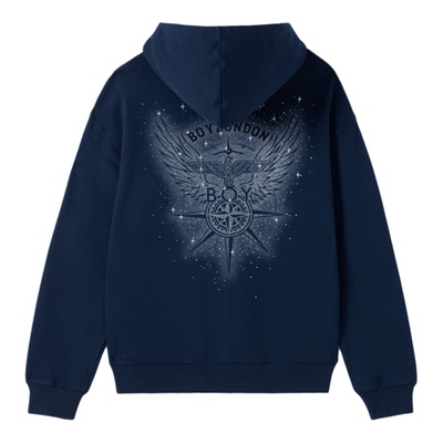 BOYLONDON宽松连帽针织潮牌宽松烫钻男女同款春秋套头卫衣N04026