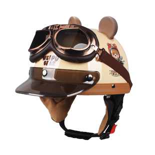 3C认证电动摩托车头盔男女四季通用复古半盔秋冬保暖巡航车安全帽