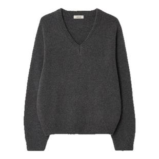 LINHOUSE经典深灰色V领宽松针织衫冬百搭简约软糯通勤毛线上衣女