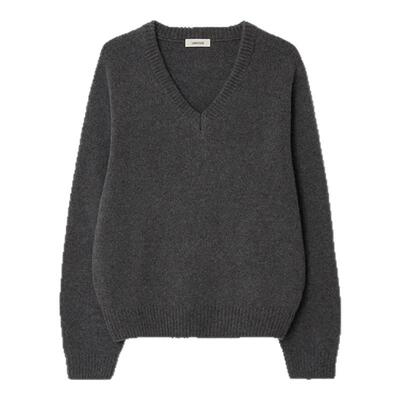 LINHOUSE复古深灰色V领毛衣