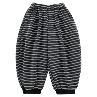 幼悠男童加绒加厚街韩系动感条纹裤冬季童趣可爱搞怪绣花灯笼裤潮