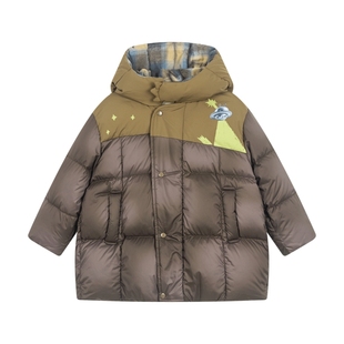 马拉丁儿童羽绒服25冬新款男童晕染撞色中长羽绒服