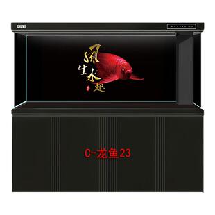 鱼缸贴纸背景画高清图3d立体定制荷花地球星空龙年图超白鱼缸造景