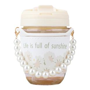 水杯玻璃杯吸管杯定制logo夏季珍珠手提杯饮料杯果汁杯礼品广告杯