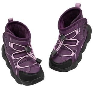 戴维贝拉女童防滑靴子男童加绒鞋子2026冬季新款儿童抗菌户外棉靴