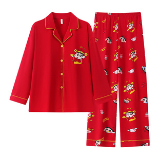 一家三四口亲子母女父子装睡衣纯棉2026年新款长袖马年喜庆家居服