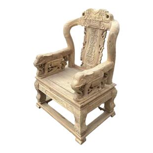 中式宝座北方老榆木明清仿古雕花沙发椅休闲主人椅老板单人椅白茬