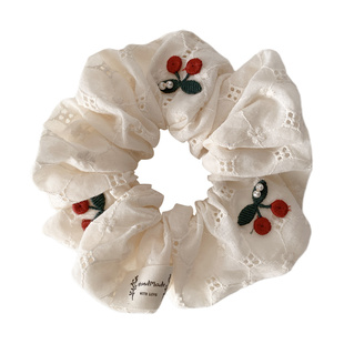 可爱红色小樱桃蕾丝大肠发圈女高级感百搭头饰扎头发大号春季发绳