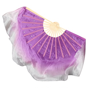 依兰爱情故事舞蹈扇子真丝紫色渐变东北秧歌表演演出跳舞专用绸扇