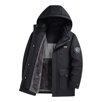 jeep吉普90鹅绒男士羽绒服中长款加绒加厚可拆卸内胆保暖冬装外套