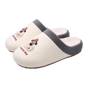 休闲防滑情侣秋冬趣味棉拖鞋日系可爱刺绣小狗男女舒适包头居家鞋