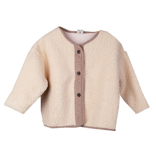 清仓：韩国秋冬女童花边领纯棉长袖T恤仿羊羔绒外套薄绒裙裤毛帽