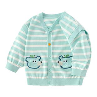 巴拉巴拉童装毛衣宝宝针织衫春装男童婴儿开衫时尚V领熊头提花潮